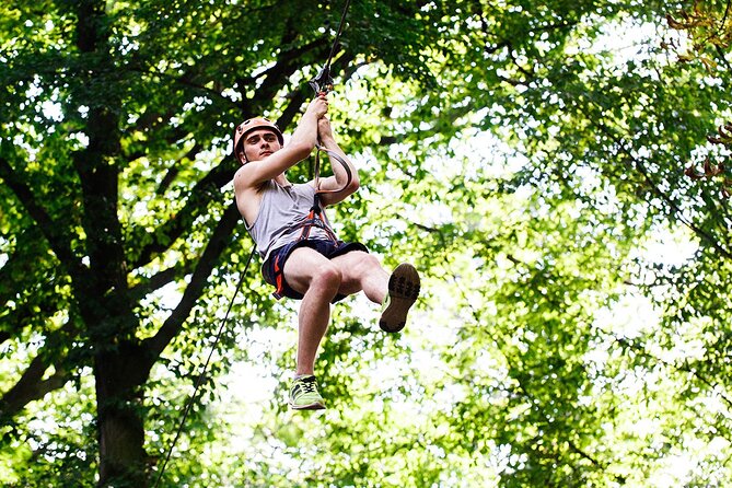 Rappelling and Climbing Adventure in Lamas de Mouro - Canopy slide: flying through the trees, still under control